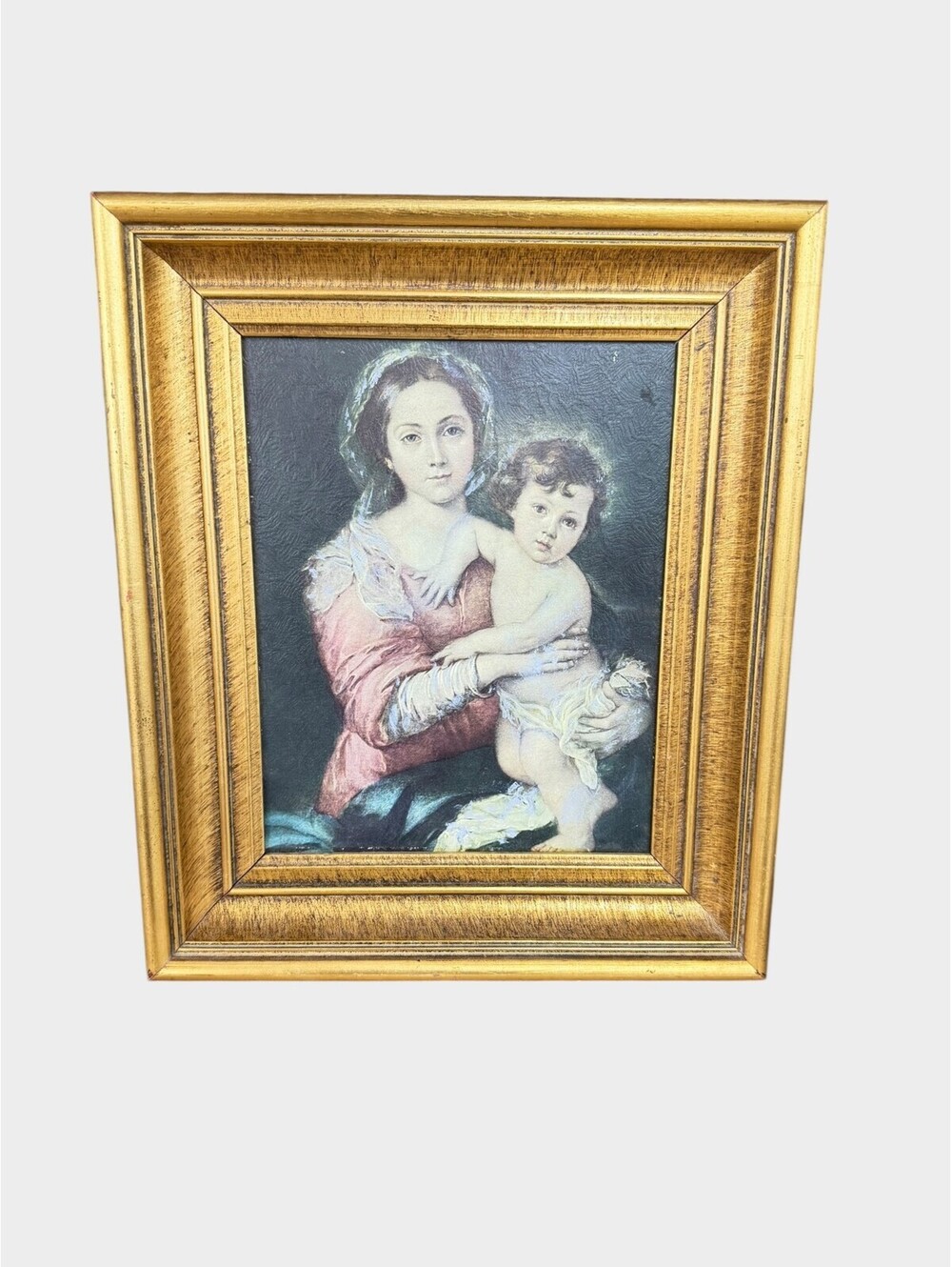 Vintage Madonna & Child Framed Religious Art Print Gold Frame 13.5β x 11.5β